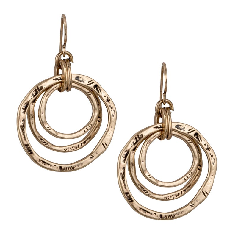 SPUNKYsoul 3 Circle Boho Antiqued Gold Dangle Earrings for Women - Image 1
